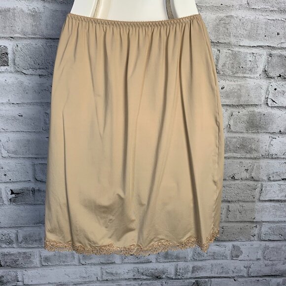 Jones New York short Slip Skirt Medium Nude Satin Lace Side Slit Elastic Waist - Picture 6 of 11